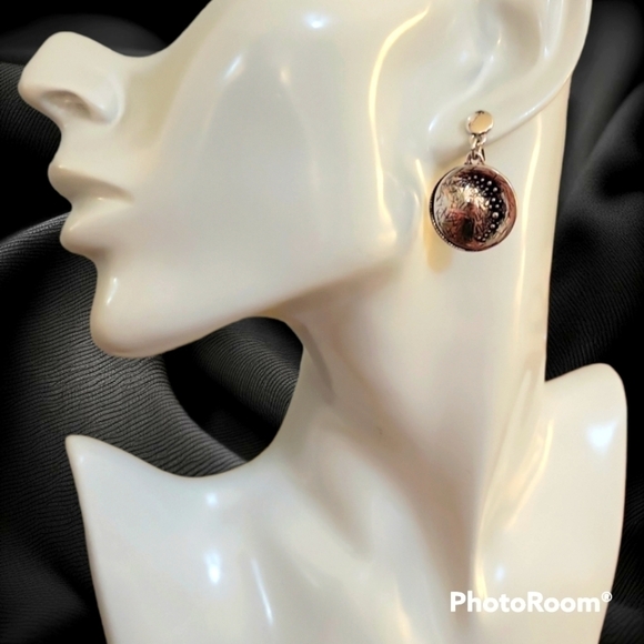 Space Age Nebula Etched Disc Dome Abstract Dangle Post Earrings - Picture 1 of 6